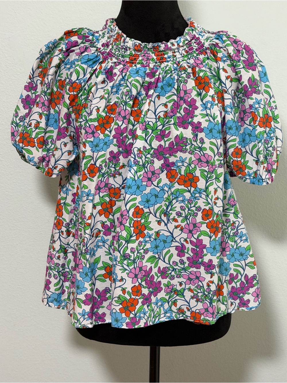 ROLLER RABBIT Ansley Smocked Floral Silk Blend Blouse - Medium